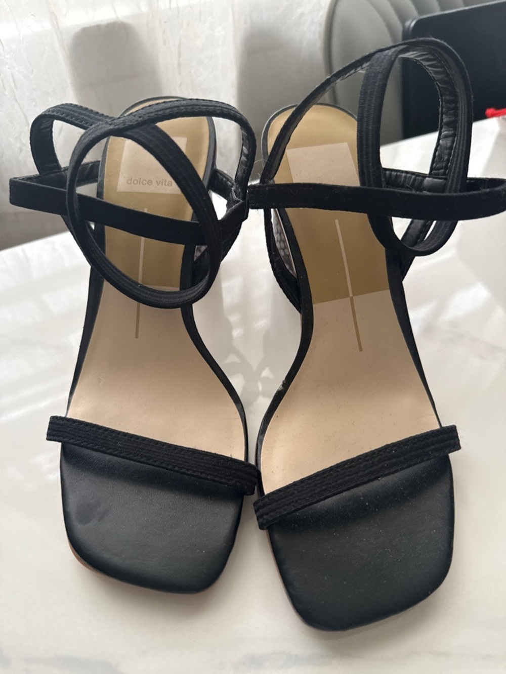 Dolce Vita Black Strappy Square-Toe Heeled Sandals